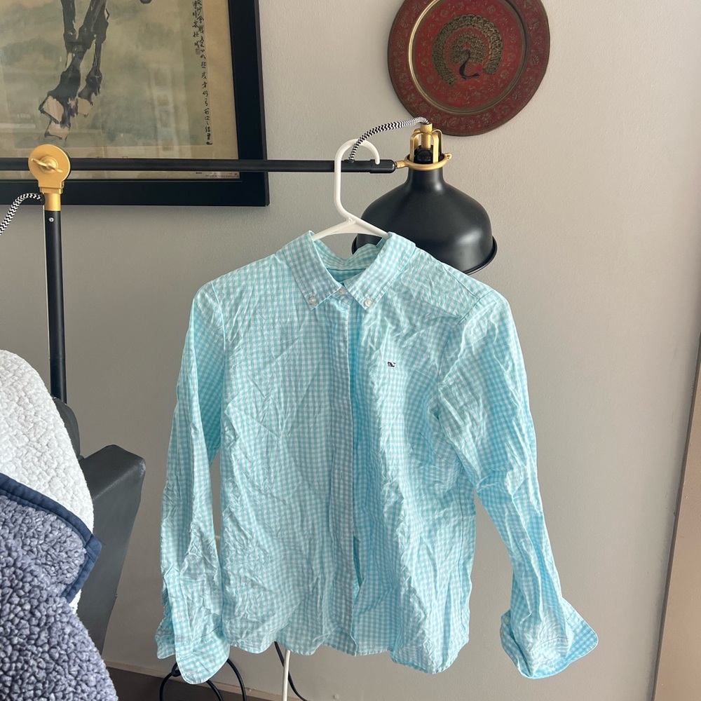 Vineyard Vines Light Blue Checkered Casual Button Down Shirt
